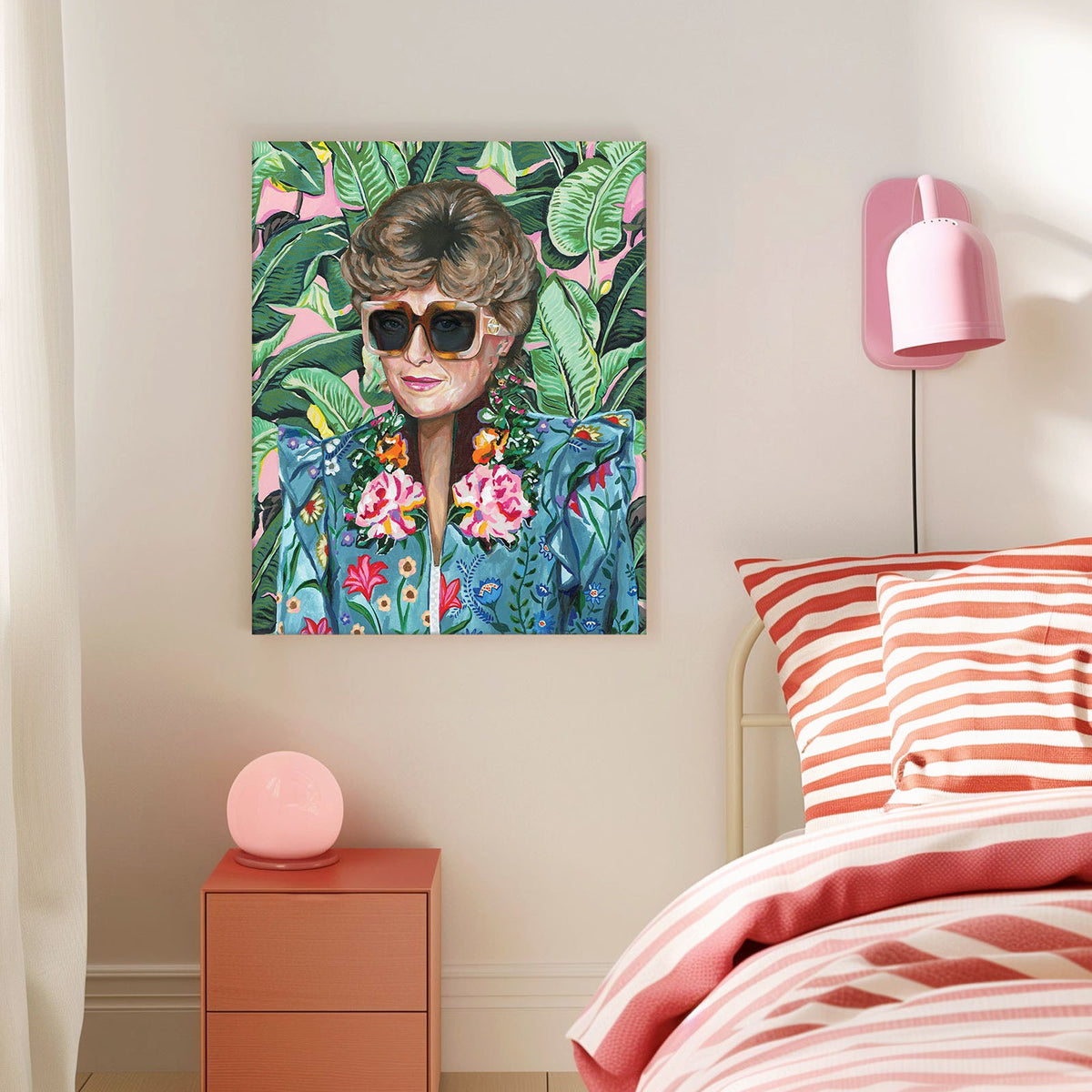 Bold Pop Art Botanical Portrait Painting Colorful Floral Fashion Wall Art