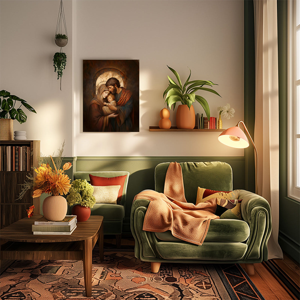 Holy Family Portrait Canvas Wall Art – Mary, Joseph and Baby Jesus Religious Home Decor