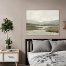 Misty Mountain Lake Minimalist Soft-Tone Landscape Painting Wall Art