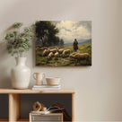 Classic Pastoral Landscape Painting Shepherd and Sheep Pasture Wall Art