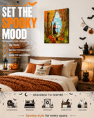 Little Witch’s Pumpkin Forest Adventure Halloween Canvas Wall Art