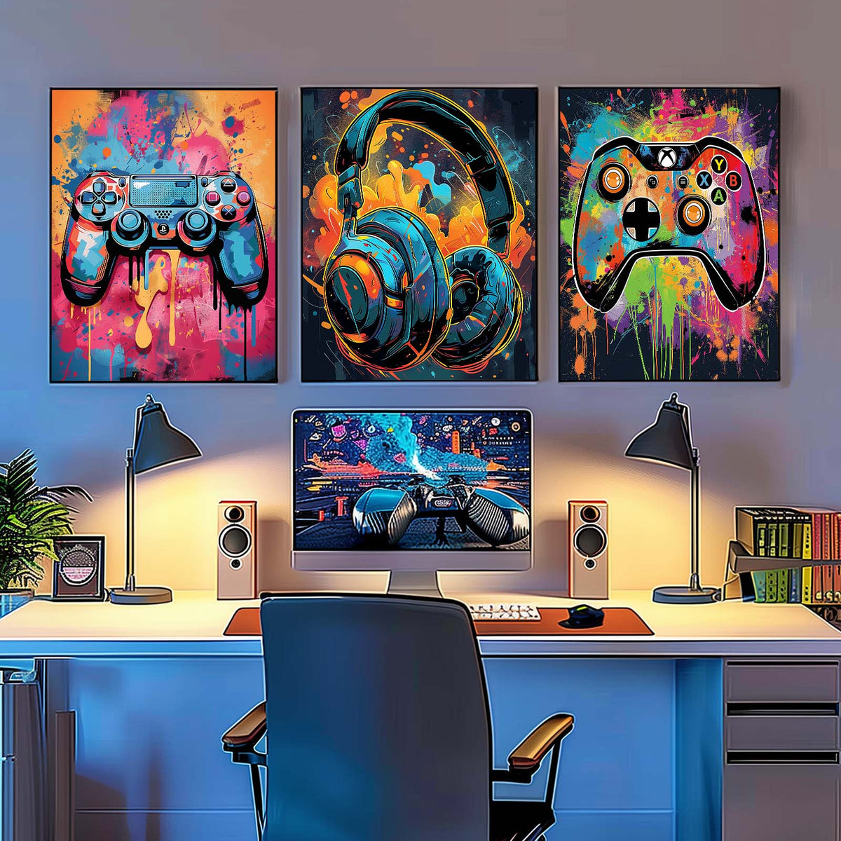 Colorful Gaming Gear Wall Art Set