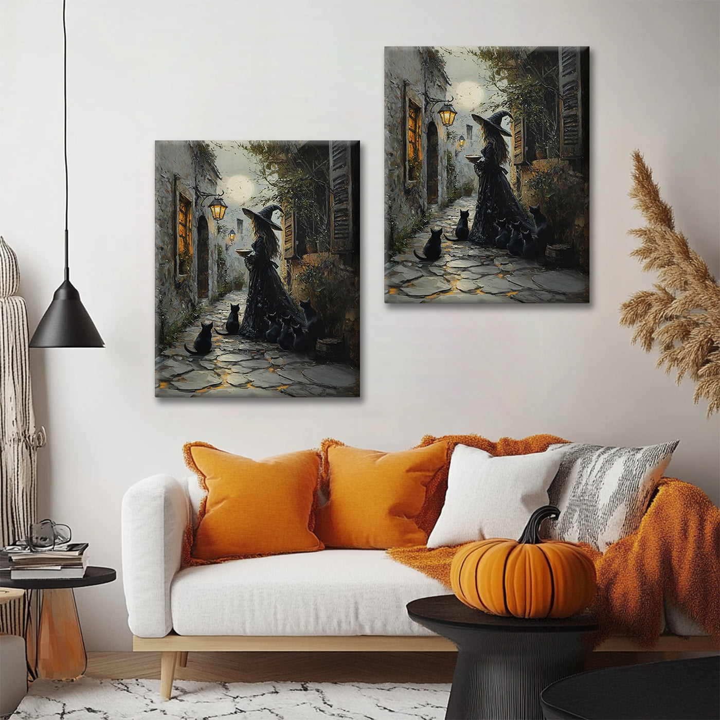 Witch’s Midnight Cat Parade Halloween Canvas Wall Art