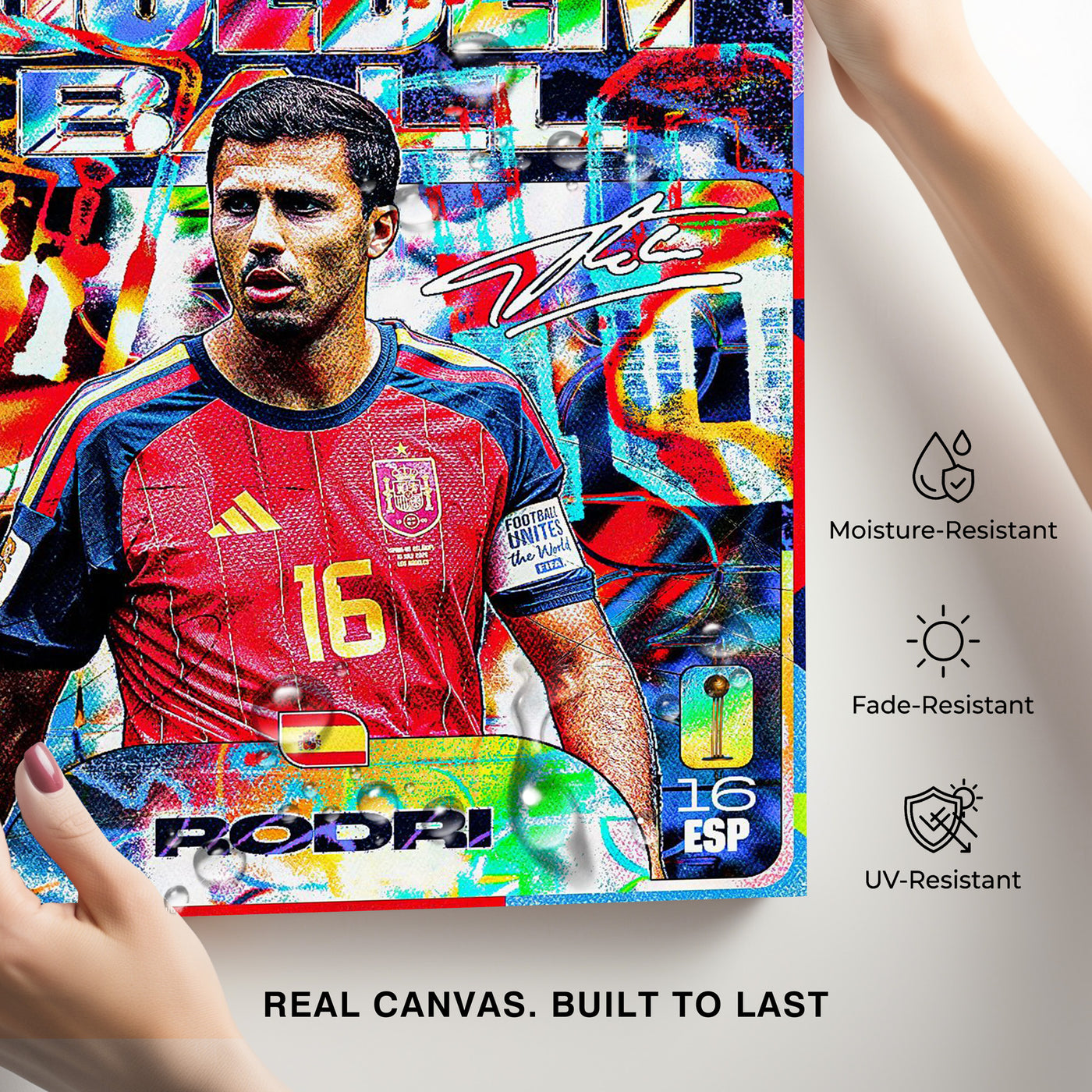 Rodri Golden Ball Graffiti Canvas Wall Art – Spain No. 16 Soccer Print