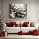 Snowy Christmas Village Canvas Wall Art, Cozy Winter Town Holiday Decor