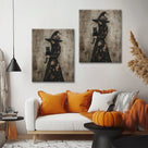 Floral Witch and Black Cat Halloween Canvas Wall Art