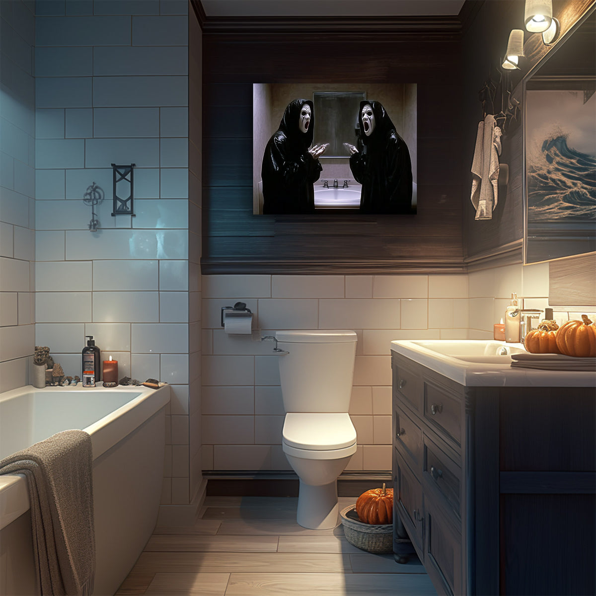 Mirror Scream Horror Canvas Wall Art – Spooky Halloween Bathroom Decor