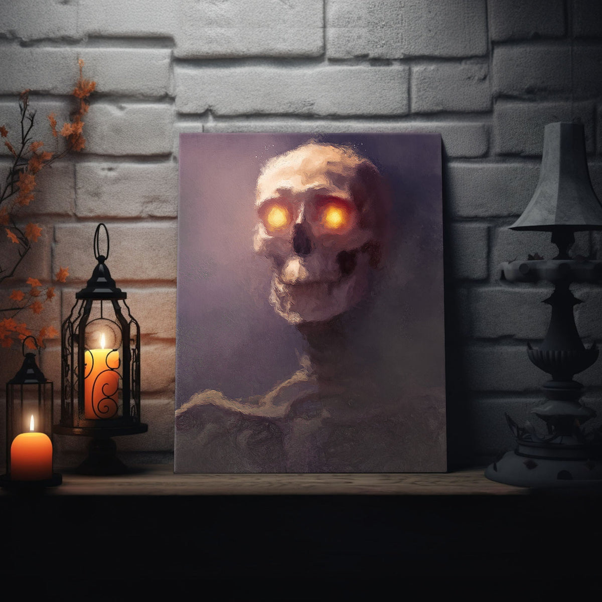Dark Gothic Glowing Skull Horror Painting Eyes Skull Wall Art