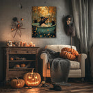 Witch in the Enchanted Forest Canvas Wall Art – Witch Hat, Black Cats and Autumn Magic Decor