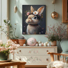 Easter Rabbit Framed Canvas Wall Art, Hare with Flower Crown Oil Painting Home Decor, Nature-Inspired Wall Decor Stunning Lovable Bunny Canvas Prints