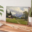 Impressionist Mountain Landscape Painting Alpine Mountain Cabin Wall Art