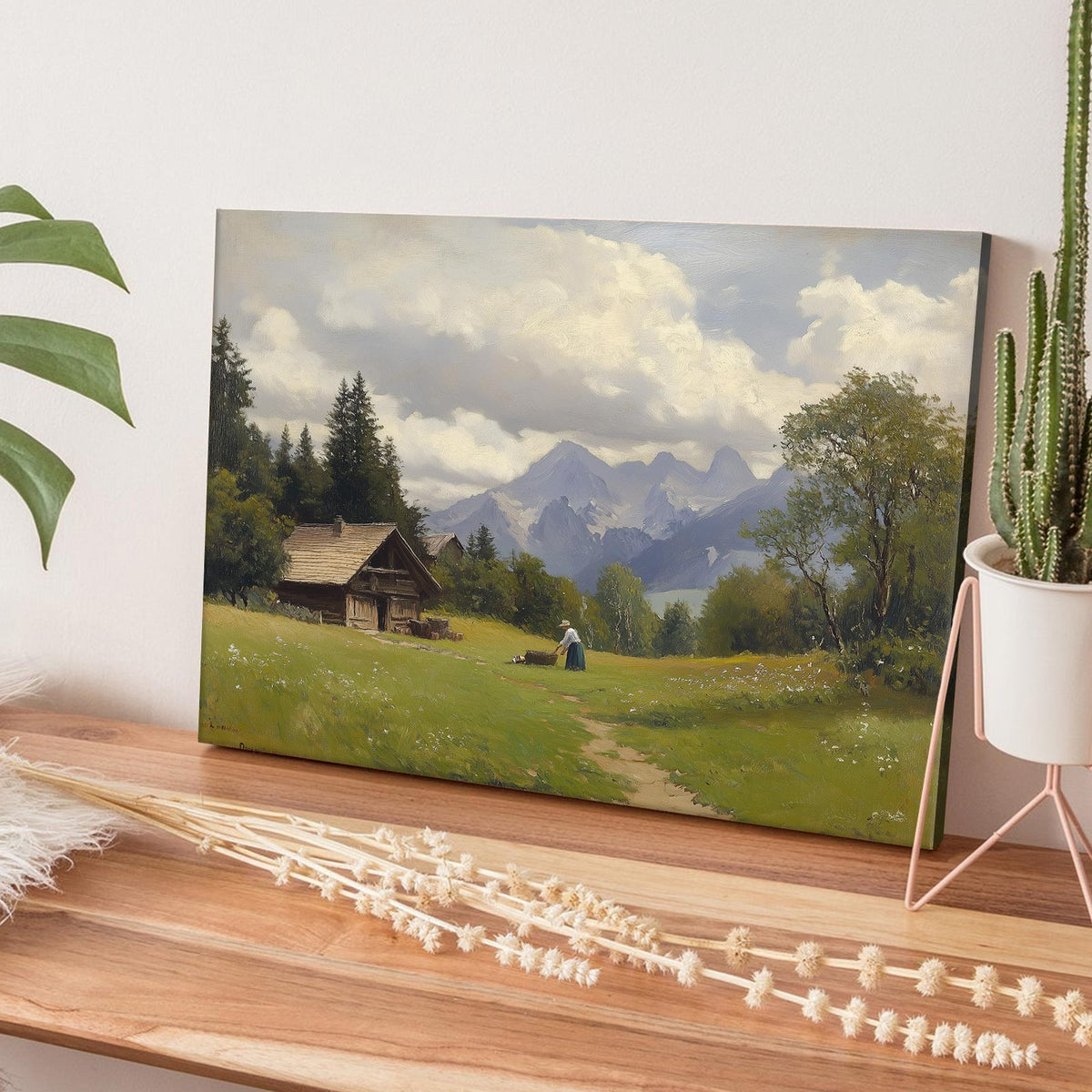 Impressionist Mountain Landscape Painting Alpine Mountain Cabin Wall Art