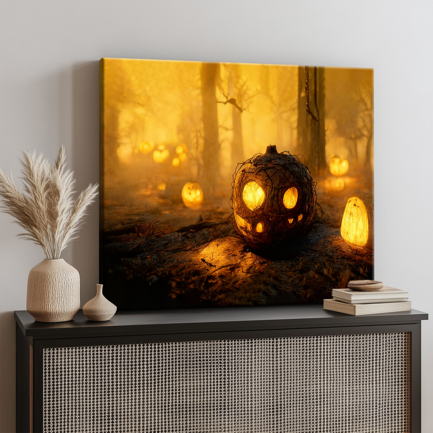 Pumpkin Lanterns in the Enchanted Forest Halloween Canvas Wall Art