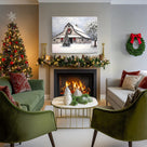 Christmas Farmhouse Barn Canvas Wall Art, Snowy Country Barn with Christmas Tree and Wreath Holiday Decor