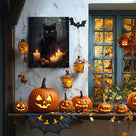 Enchanted Forest Black Cat Painting and Candles Halloween Wall Art
