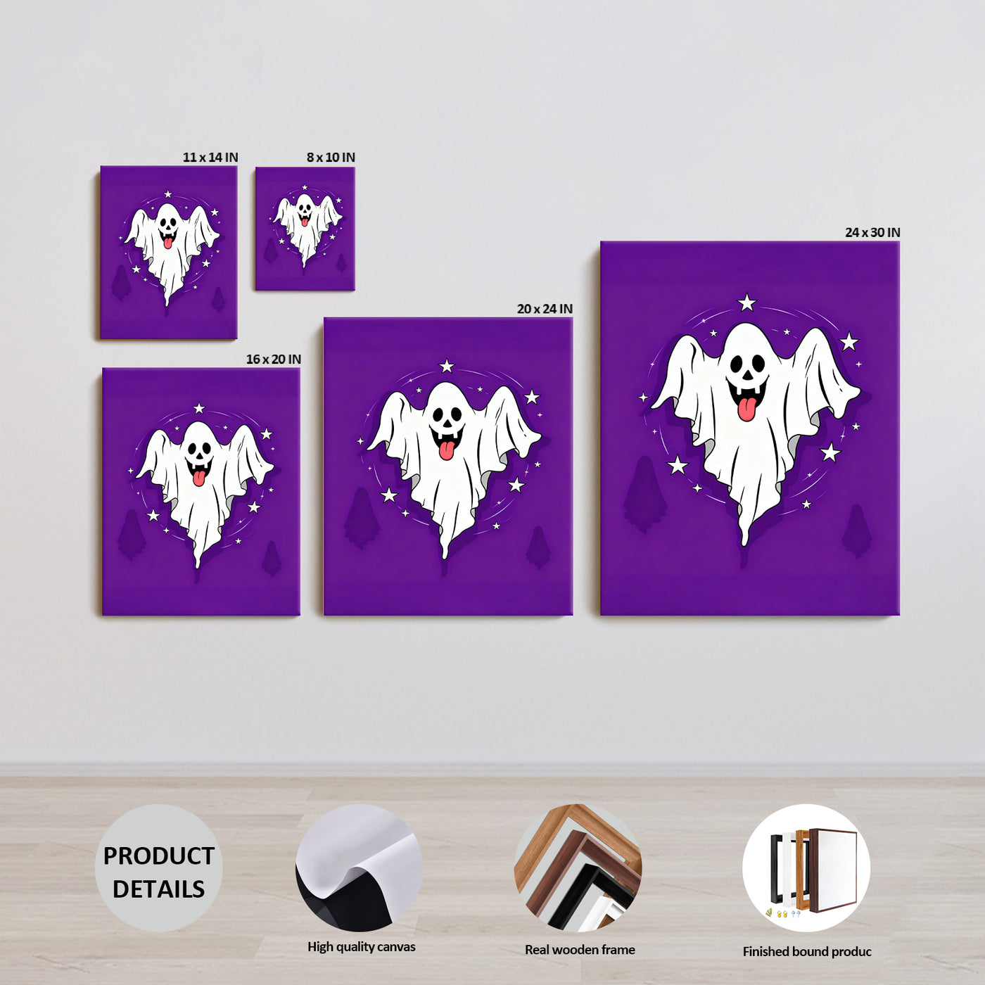 Playful Starry Ghost Halloween Canvas Wall Art