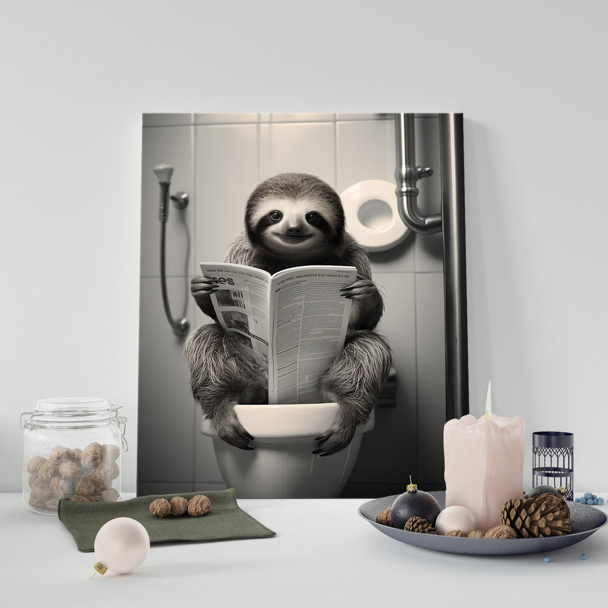 Sloth Reading on the Toilet Wall Art