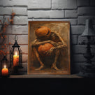 Dark Gothic Halloween Skeleton Pumpkin Painting Wall Art