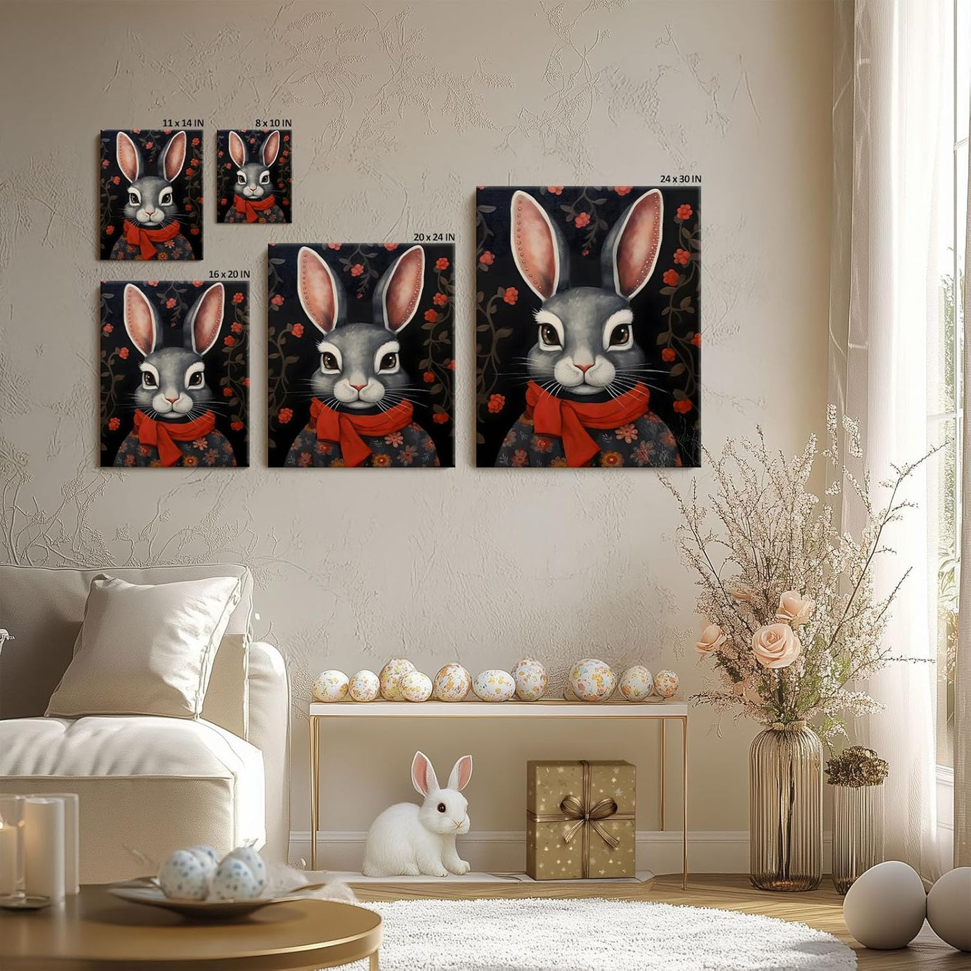 Easter Modern Easter Bunny Canvas Wall Art, Stylish Bunny Home Decor Print Painting Spring Aesthetic Artwork, Rustic Easter Charm Holiday Gift Nursery Living Room Decoration