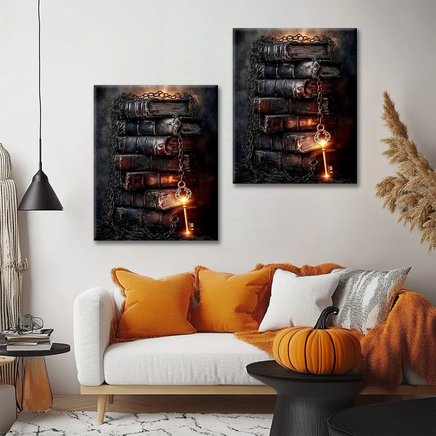 Gothic Spellbooks and Magic Key Halloween Canvas Wall Art