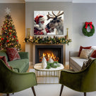 Santa Claus and Reindeer Christmas Canvas Wall Art, Winter Wonderland Holiday Wall Decor for Living Room, Bedroom and Entryway
