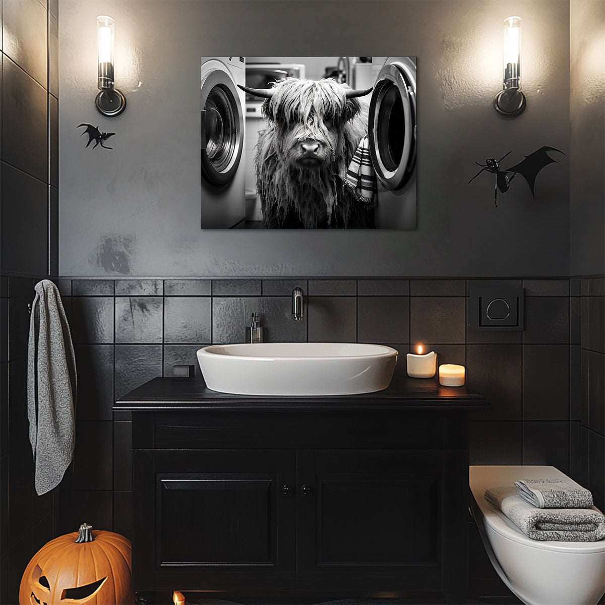 Funny Farm Highland Cow in the Laundry Room Photography Art Animal Wall Art