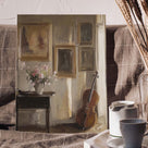 Vintage Violin and Gallery Moody Classical Interior Still Life Painting Wall Art