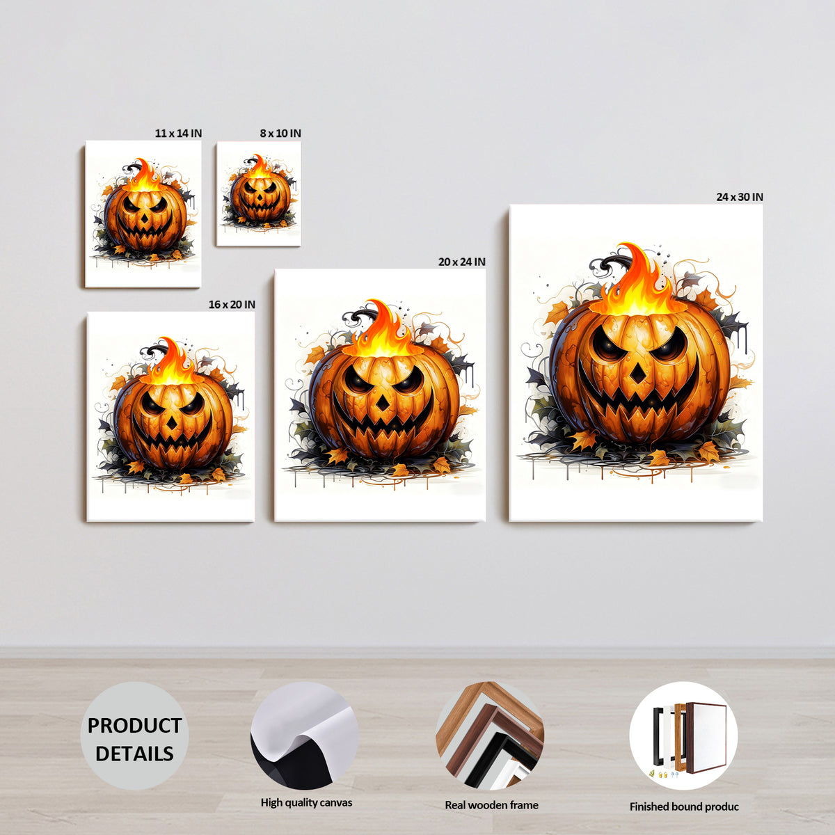 Pumpkin Flame Halloween Canvas Wall Art