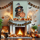 Halloween Dog and Pumpkin Cute Rottweiler Witch Hat Halloween Illustration Wall Art