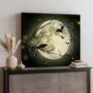Raven Under the Harvest Moon Halloween Canvas Wall Art
