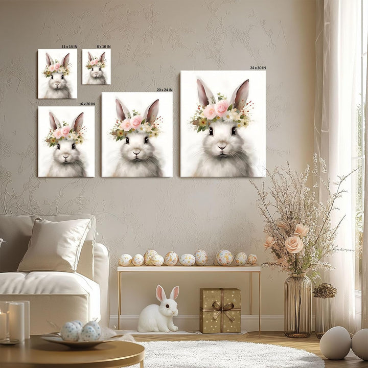 Easter Bunny Canvas Wall Art, Floral Bunny Farmhouse Decor Print Oil Painting Spring Aesthetic Artwork, Rustic Easter Charm Holiday Gift Bedroom Living Room Decoration