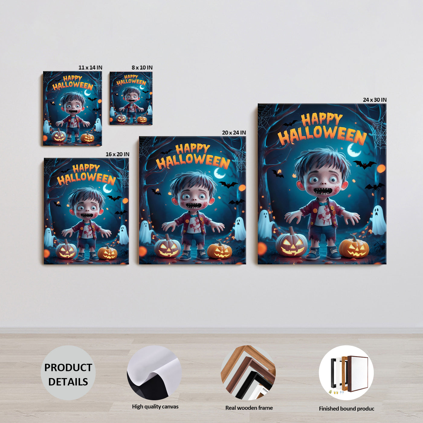 Little Zombie’s Halloween Night Canvas Wall Art for Kids