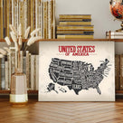 United States State Map Vintage Black and White U.S. Map Illustration Wall Art