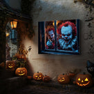 Creepy Clowns at the Window Halloween Canvas Wall Art – Dark Horror Party Decor
