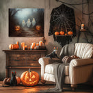 Three Friendly Ghosts Whimsical Haunted Forest Illustration Halloween Wall Art
