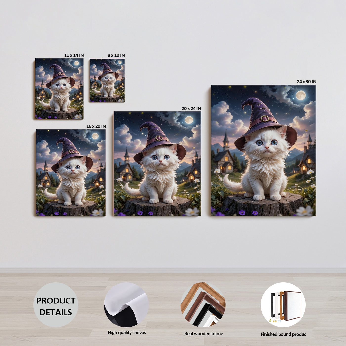 Cute Witch Cat Halloween Canvas Wall Art