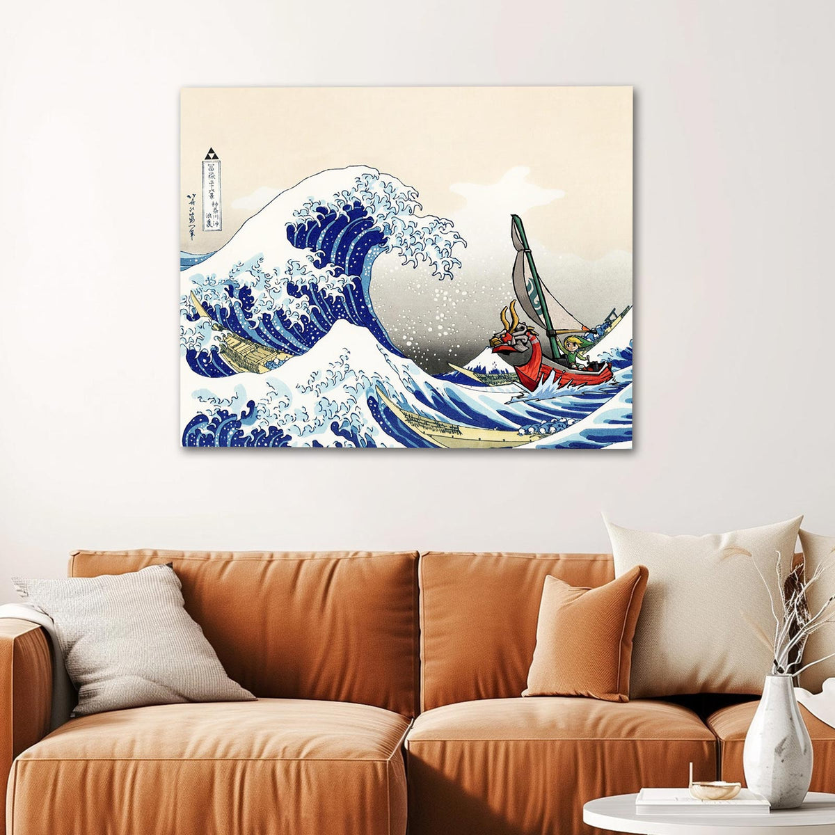 Japanese Wave Print with Fantasy Sailing Characters Great Wave Adventure Wall Art