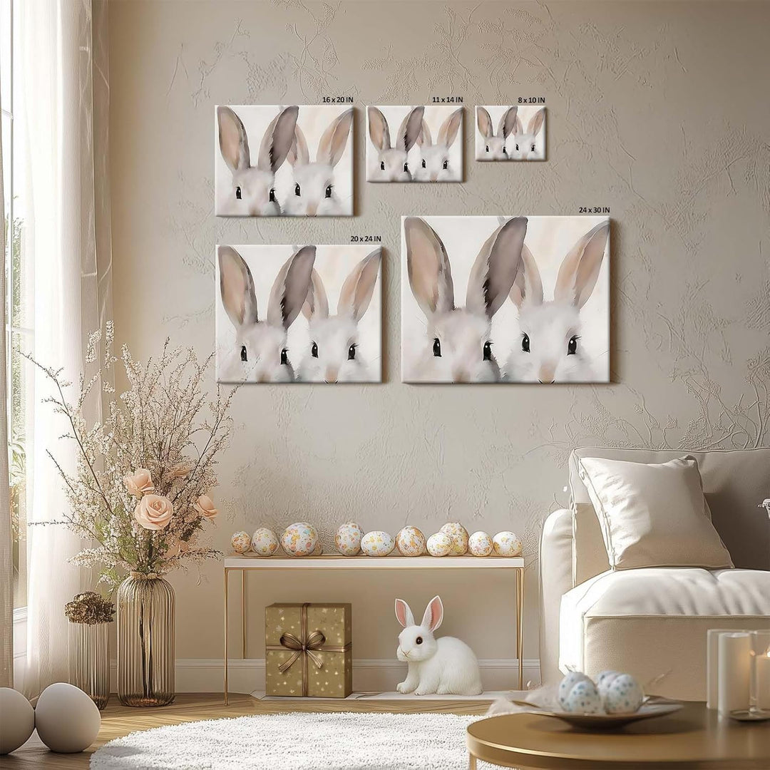 Rustic Easter Bunny Canvas Wall Art, Bunny Farmhouse Home Decor Print Painting Spring Aesthetic Artwork, Modern Easter Charm Holiday Gift Nursery Living Room Decoration