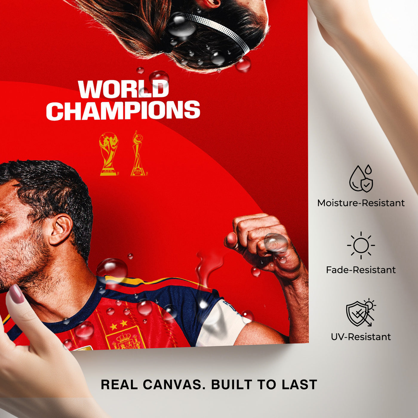 Spain World Champions Canvas Wall Art – Soccer Trophy Celebration Print