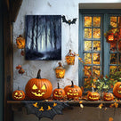 Haunted Misty Dark Forest Illustration Halloween Wall Art