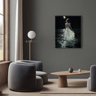 Dreamy Romantic Fantasy Painting Moonlit Woman by the Sea Wall Art