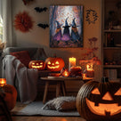 Three Witch Silhouettes Walking Through the Woods Painting Halloween Wall Art