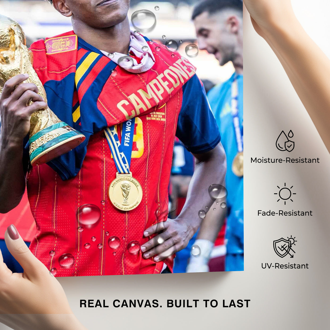 Lamine Yamal Champion Trophy Canvas Wall Art – Spain Soccer Celebration Print