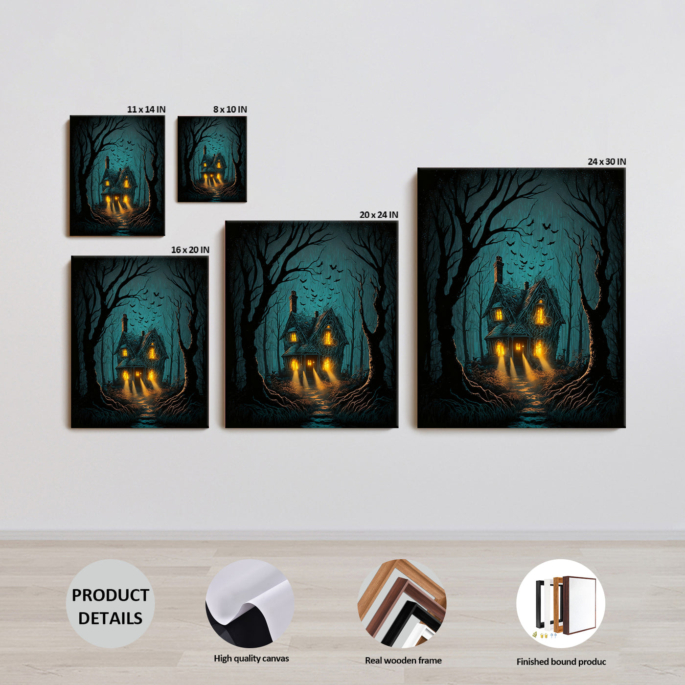 Enchanted Forest Haunted Cottage Halloween Canvas Wall Art