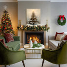 Snowy Christmas Tree Canvas Wall Art, Warm Holiday Tree Artwork with Lights for Living Room, Bedroom and Entryway