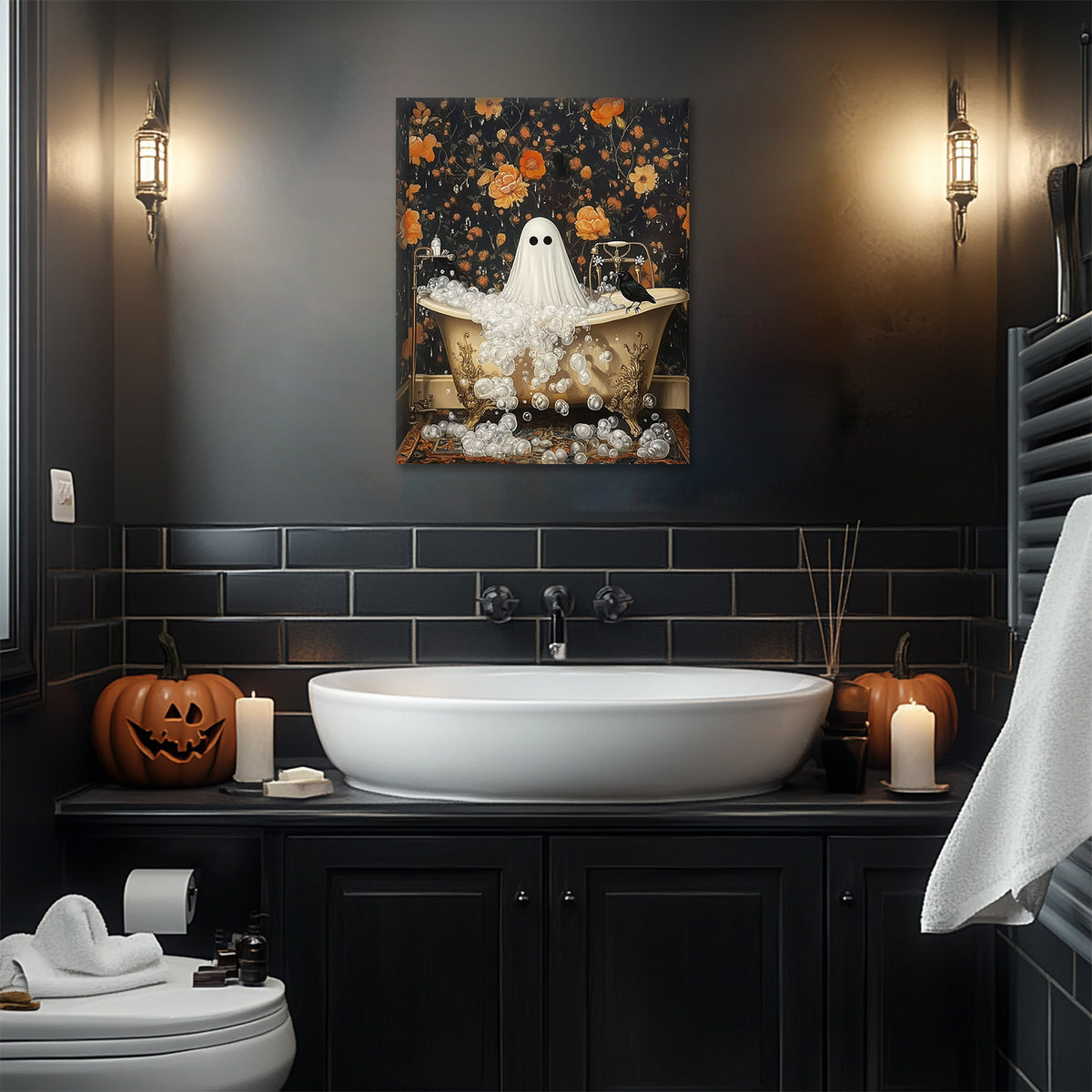 Cute Ghost in the Bathtub Halloween Wall Art