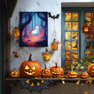 Cute Ghost on a Swing in an Enchanted Forest Illustration Halloween Wall Art