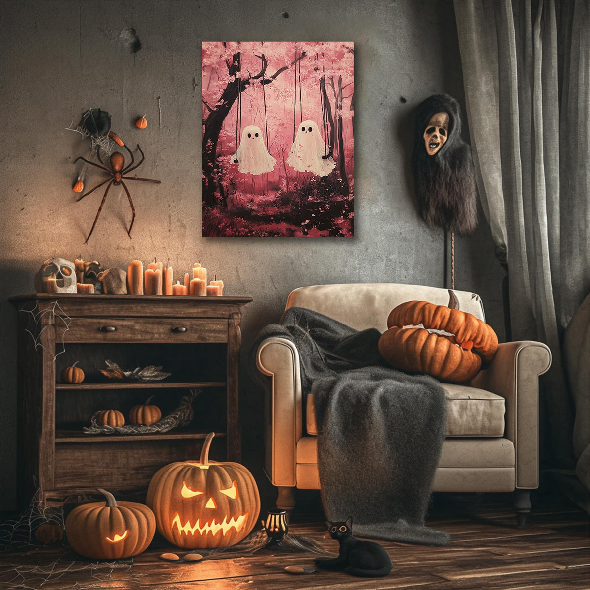 Cute Ghosts in the Cherry Blossom Forest Wall Art