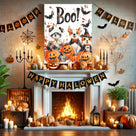 Halloween Boo! Animal Friends Canvas Wall Art – Cute Watercolor Dogs, Bats and Pumpkins Decor