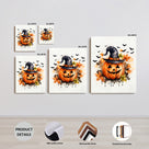 Watercolor Witch Hat Pumpkin Halloween Canvas Wall Art